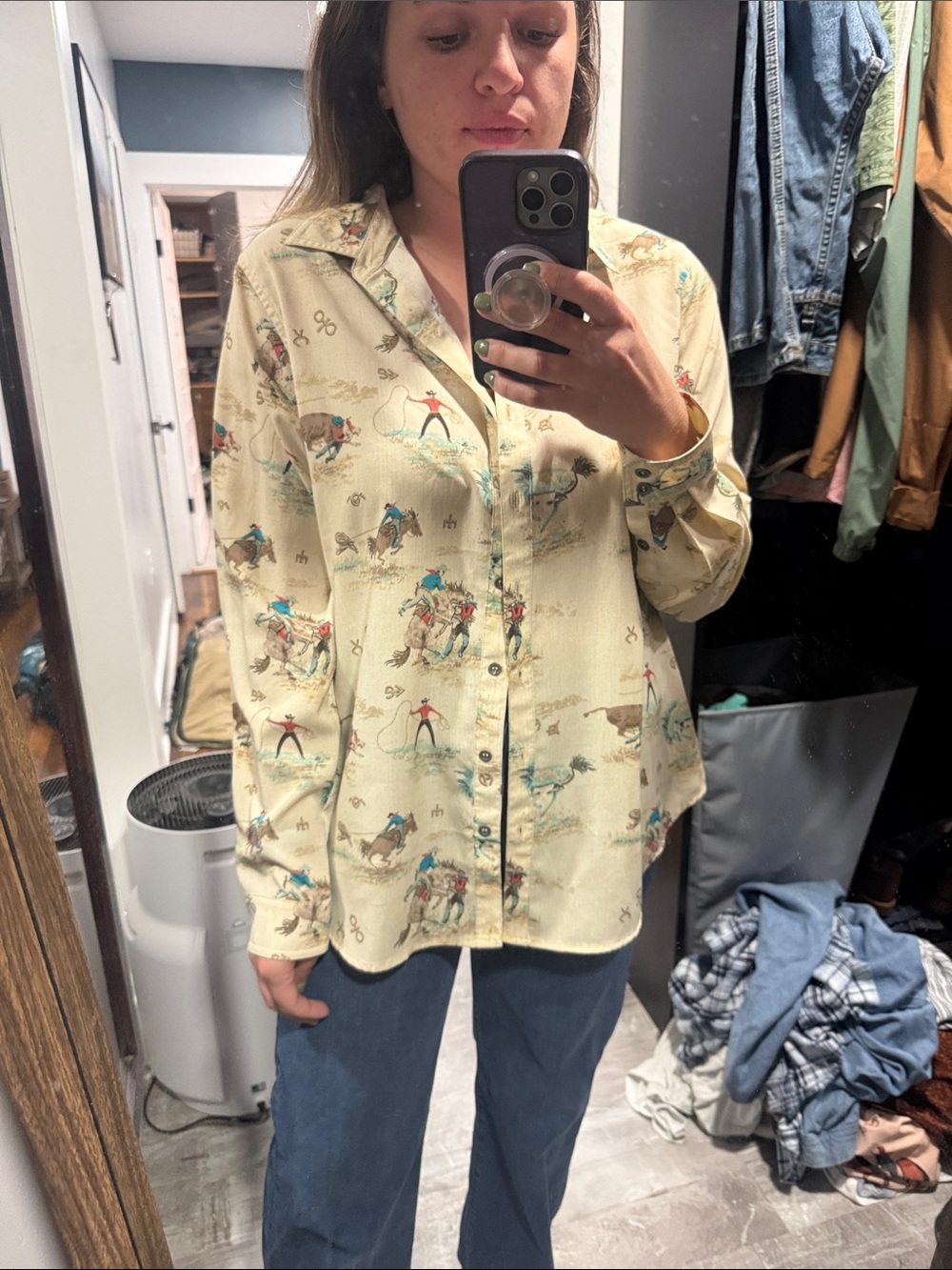 Cream Western Print Button-Up Shirt - Women